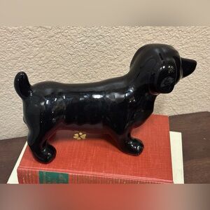 Vintage Black Ceramic Dog Figurine Wiener Dog Collectible Decor